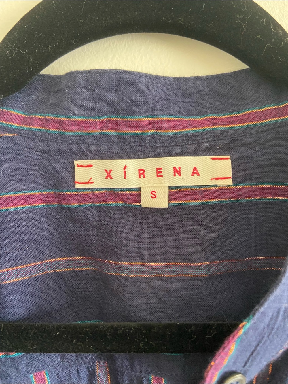 Xirena Channing Navy Stripe Button-Up Shirt Blouse 100% Cotton Flowy Size Small - Picture 2 of 6